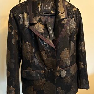 Bagatelle Women's Black and Gold Floral Jacket